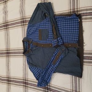 Scotch & Soda, Boys size M, plaid & olive Oxford shirt
